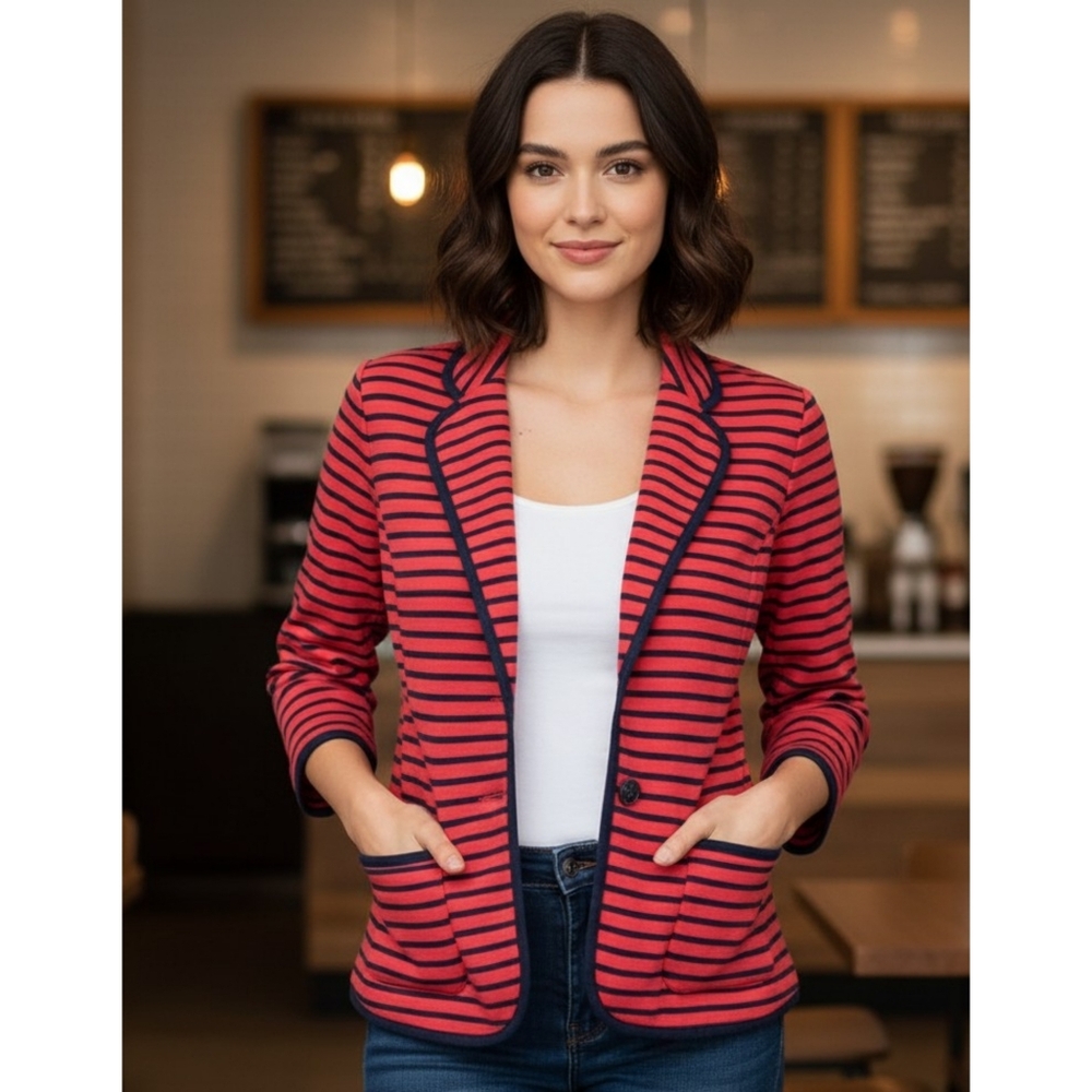 Talbots Striped Nautical Blazer Navy & Blue Size SP